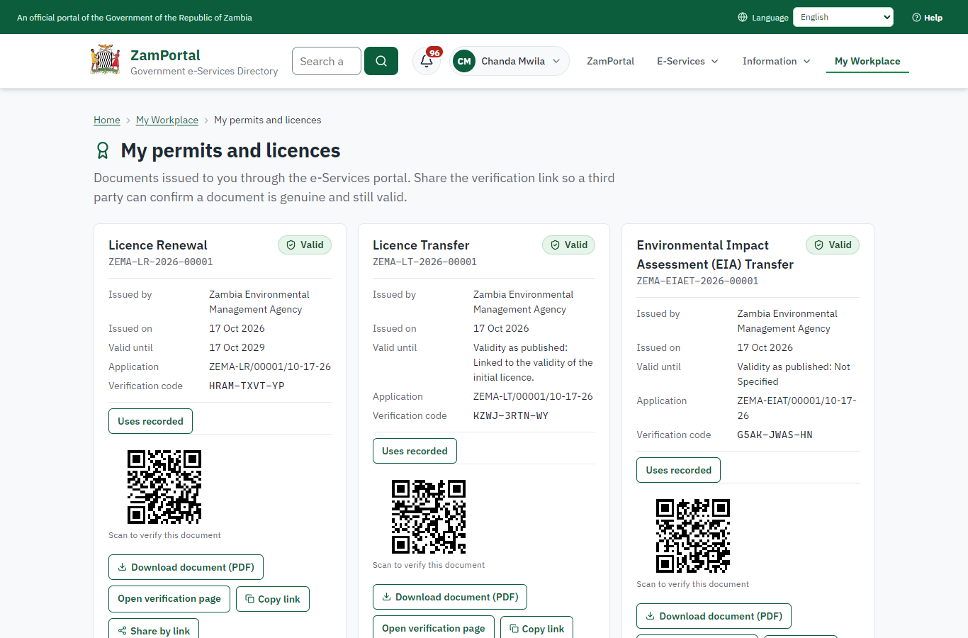 The document in My permits (desktop)