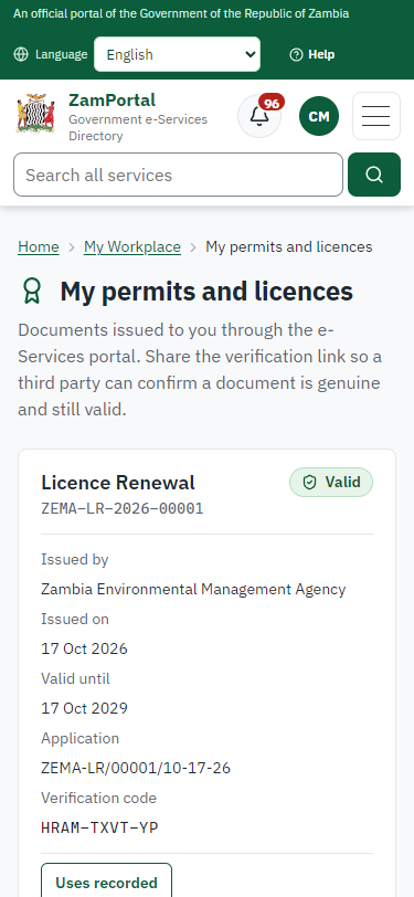 The document in My permits (375 px phone)