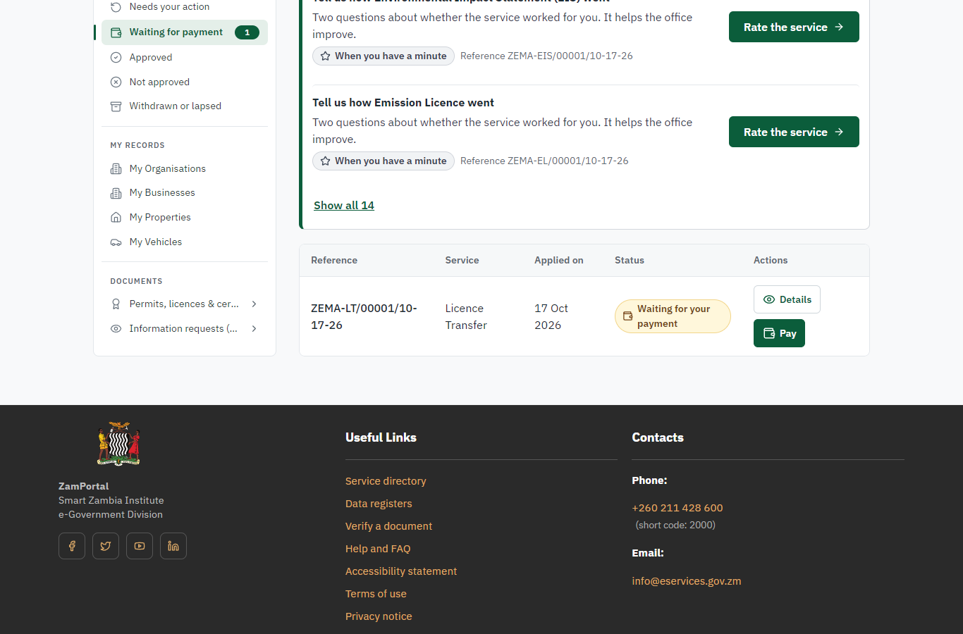 See that the fee is due (desktop)