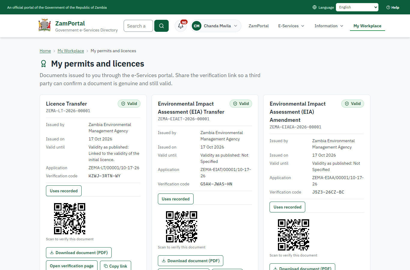 The document in My permits (desktop)