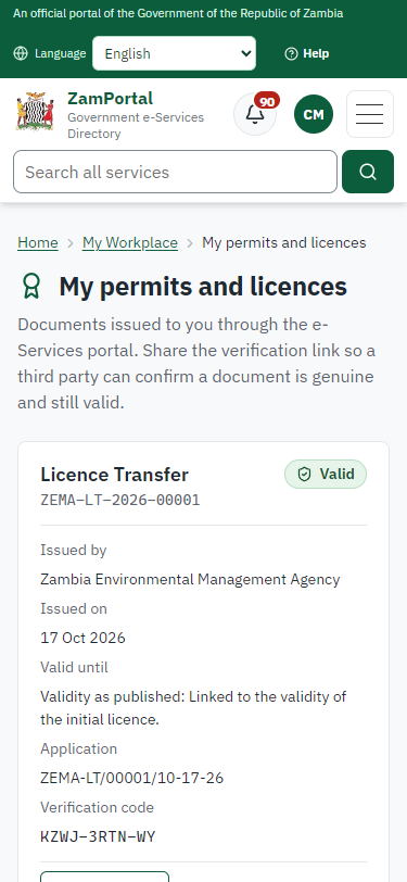 The document in My permits (375 px phone)