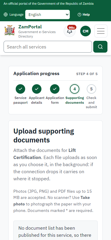 Upload the supporting documents (375 px phone)