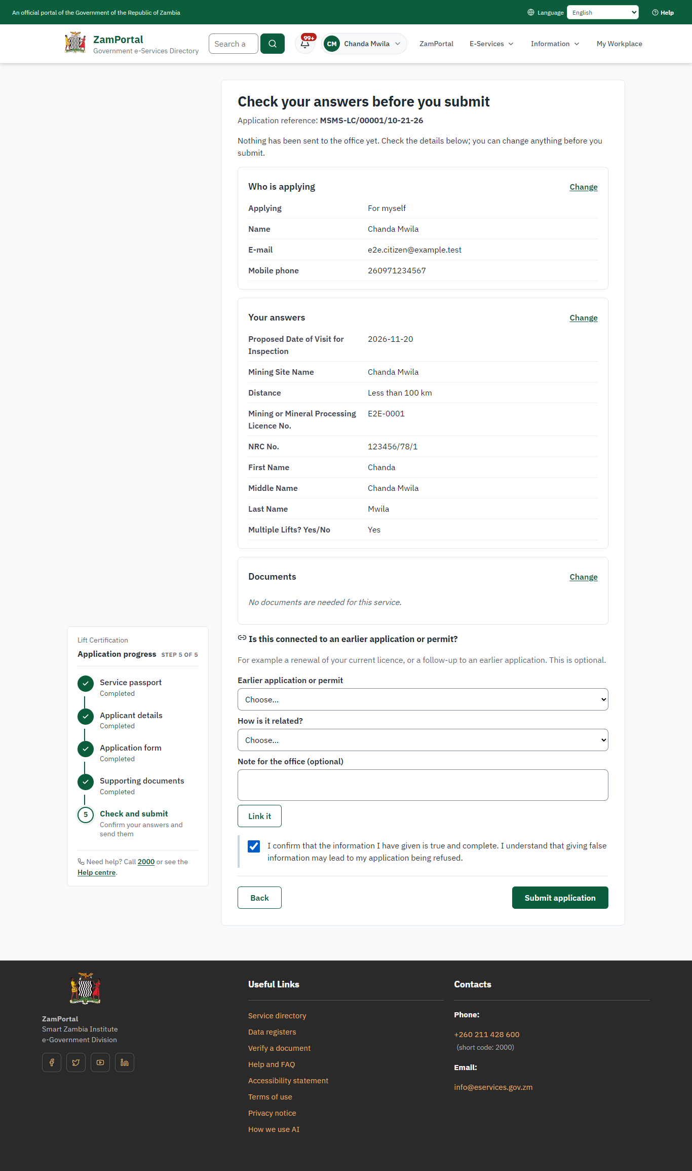 Check the answers and confirm the declaration (desktop)