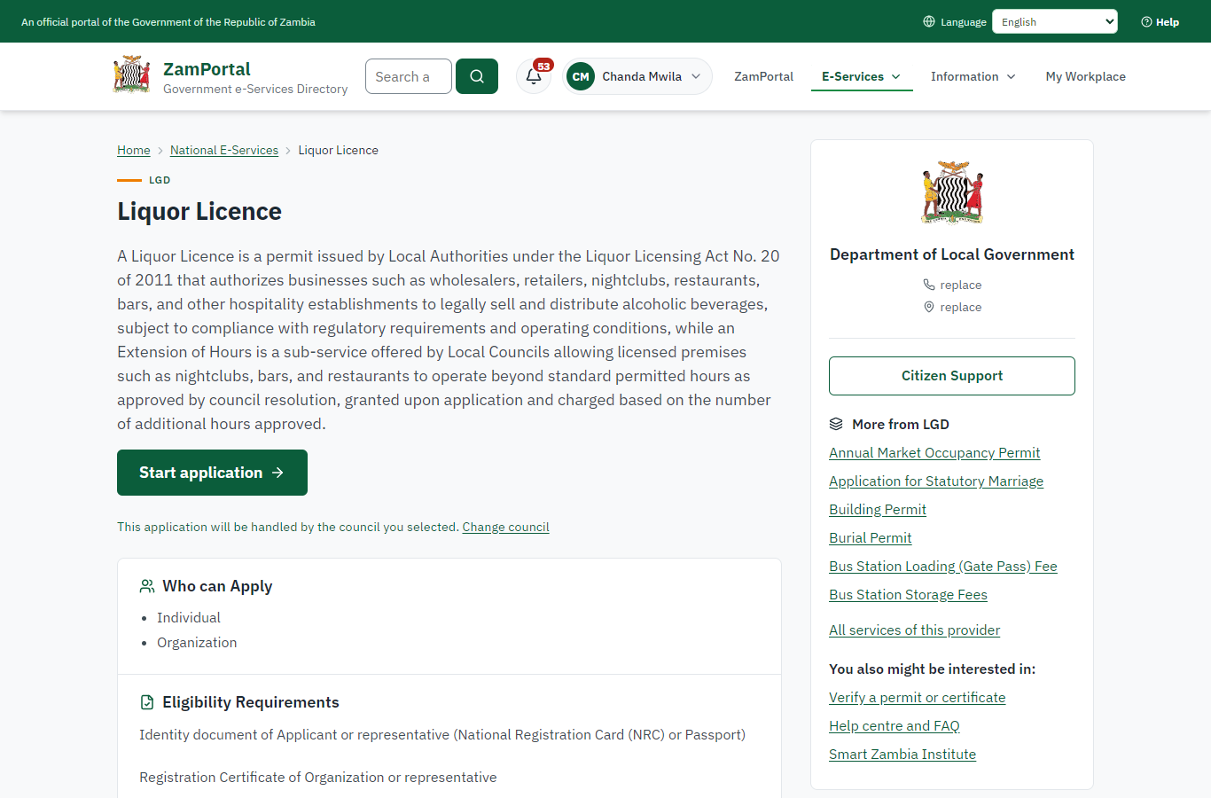 Read the service page (desktop)