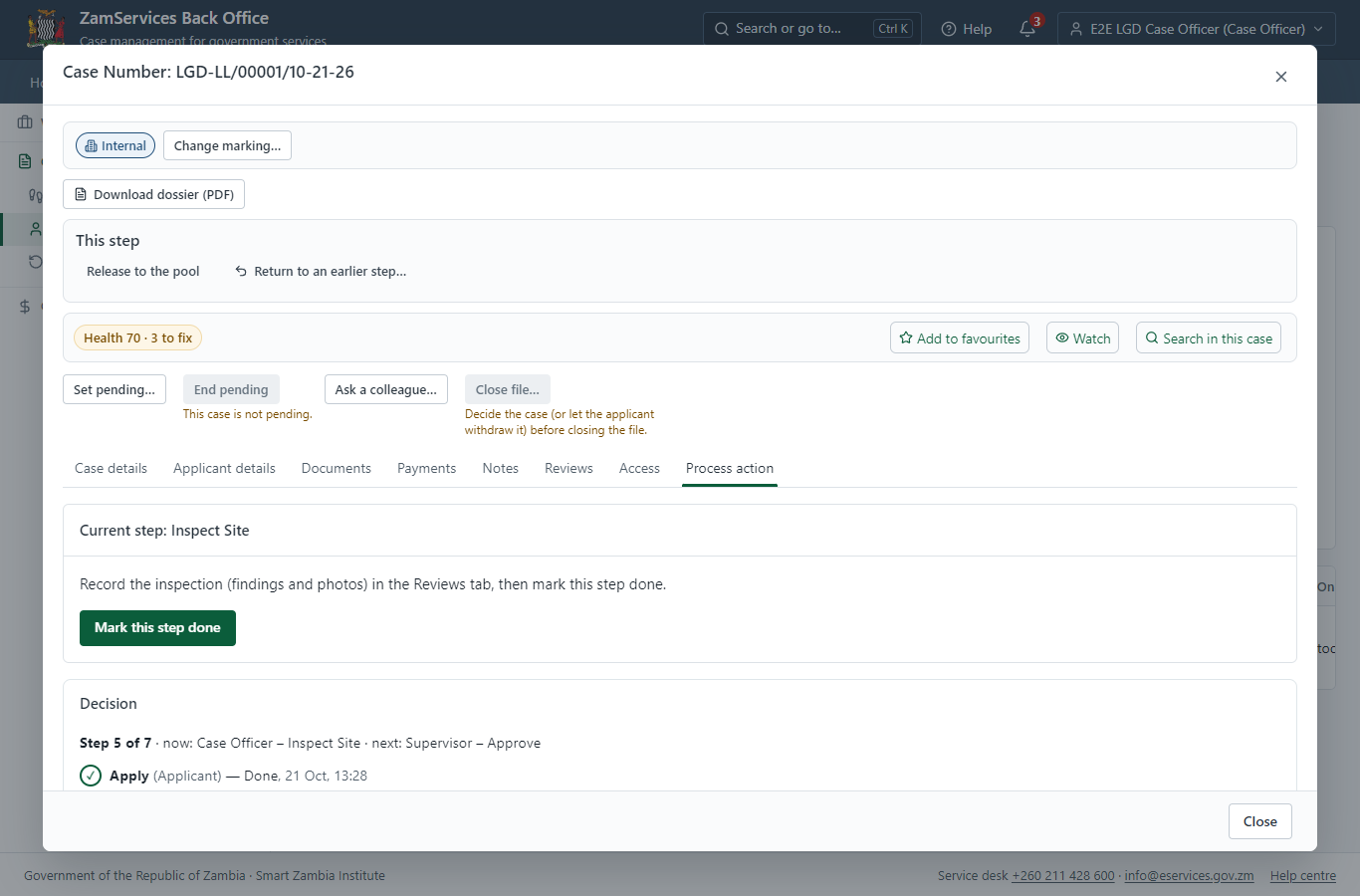 Inspect the premises, report findings (desktop)
