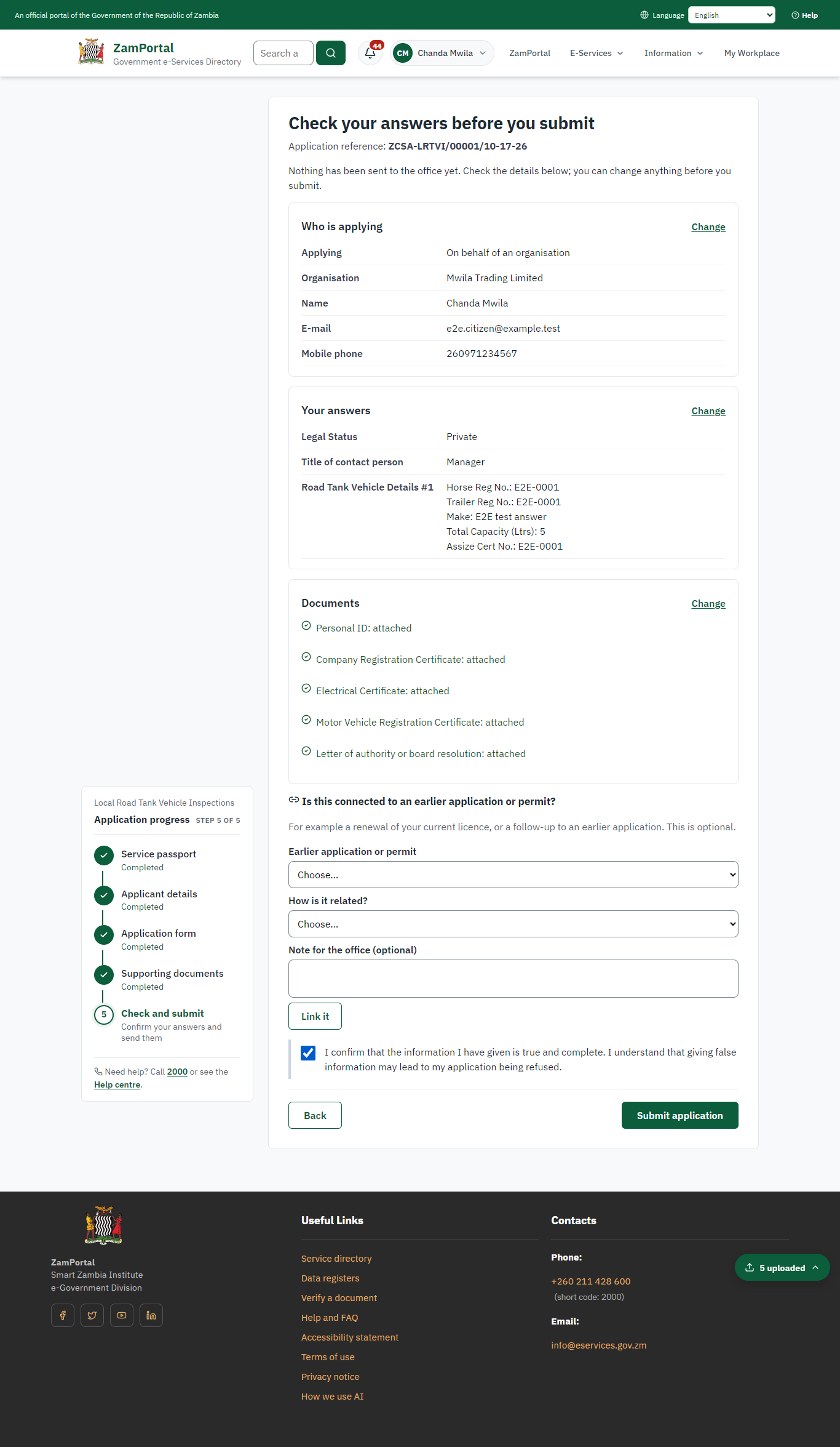 Check the answers and confirm the declaration (desktop)