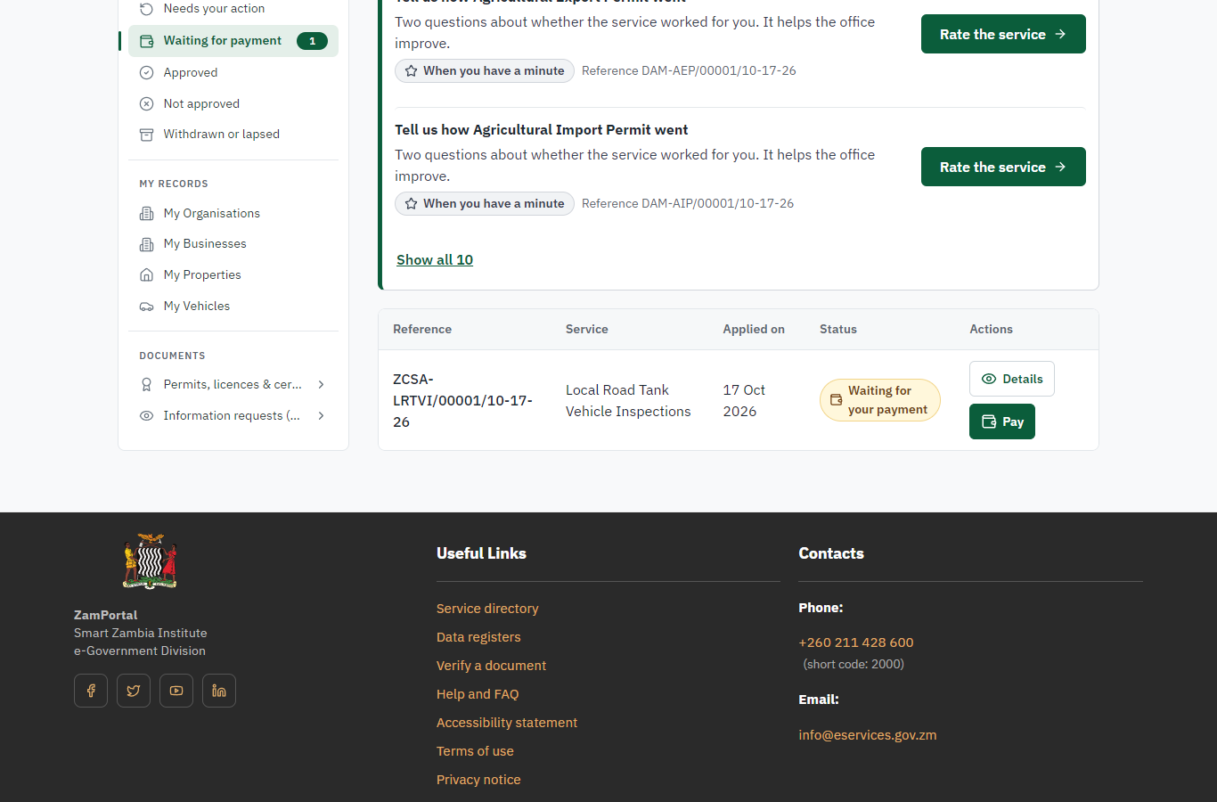See that the fee is due (desktop)