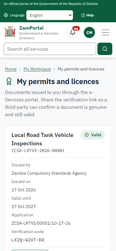 The document in My permits (375 px phone)