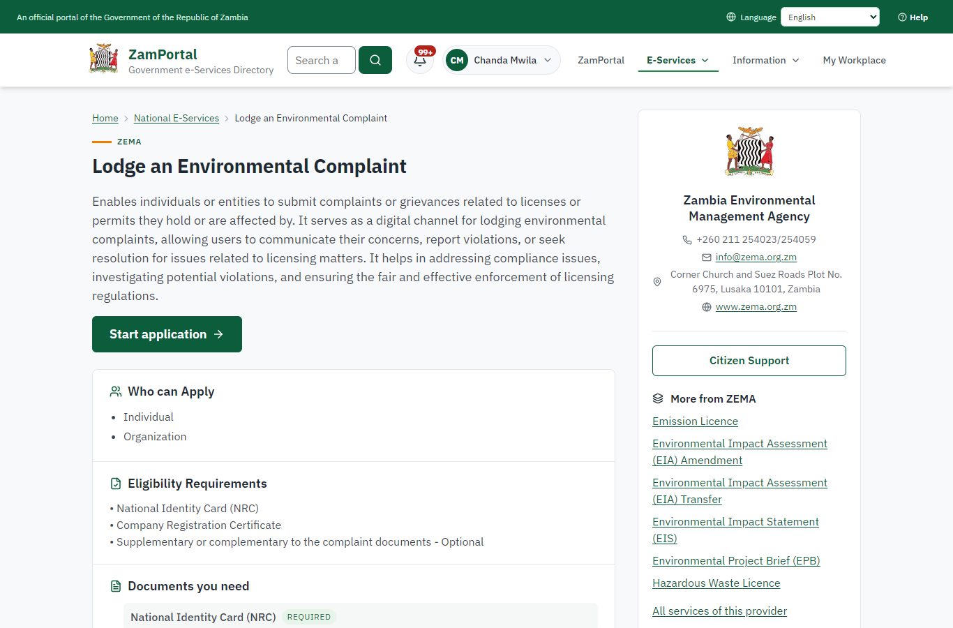 Read the service page (desktop)