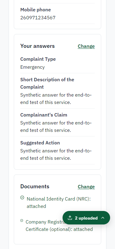 Check the answers and confirm the declaration (375 px phone)