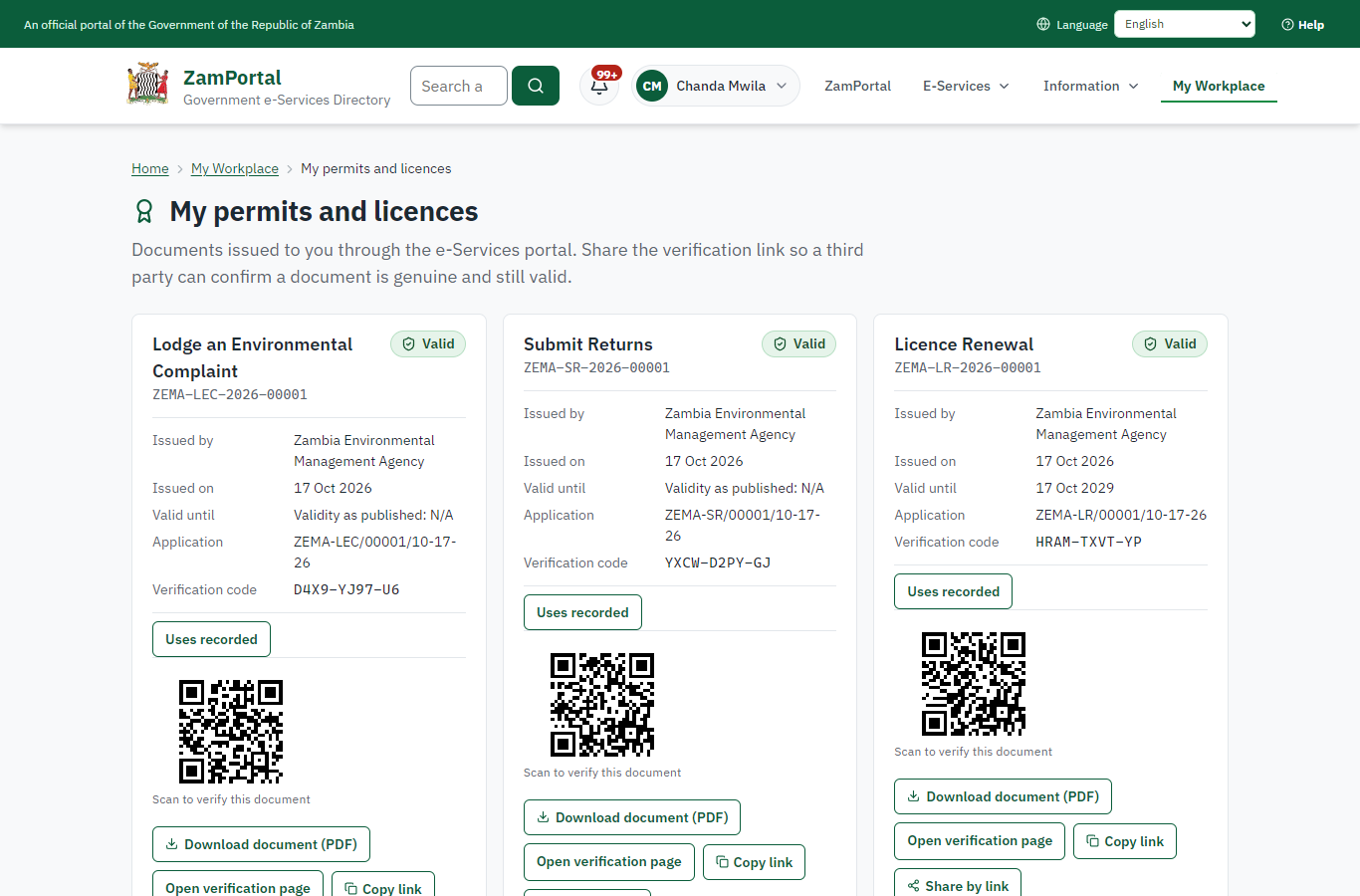 The document in My permits (desktop)