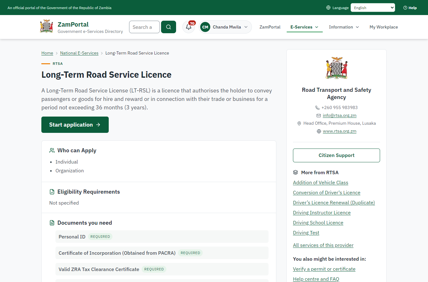 Read the service page (desktop)
