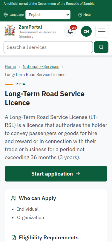 Read the service page (375 px phone)