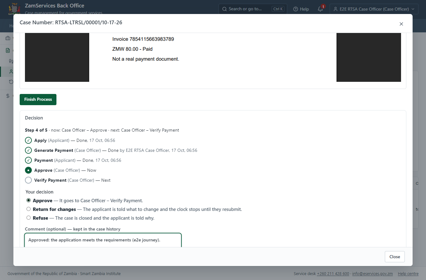 Decide: Record the decision of RTSA (processed in its own system) (desktop)