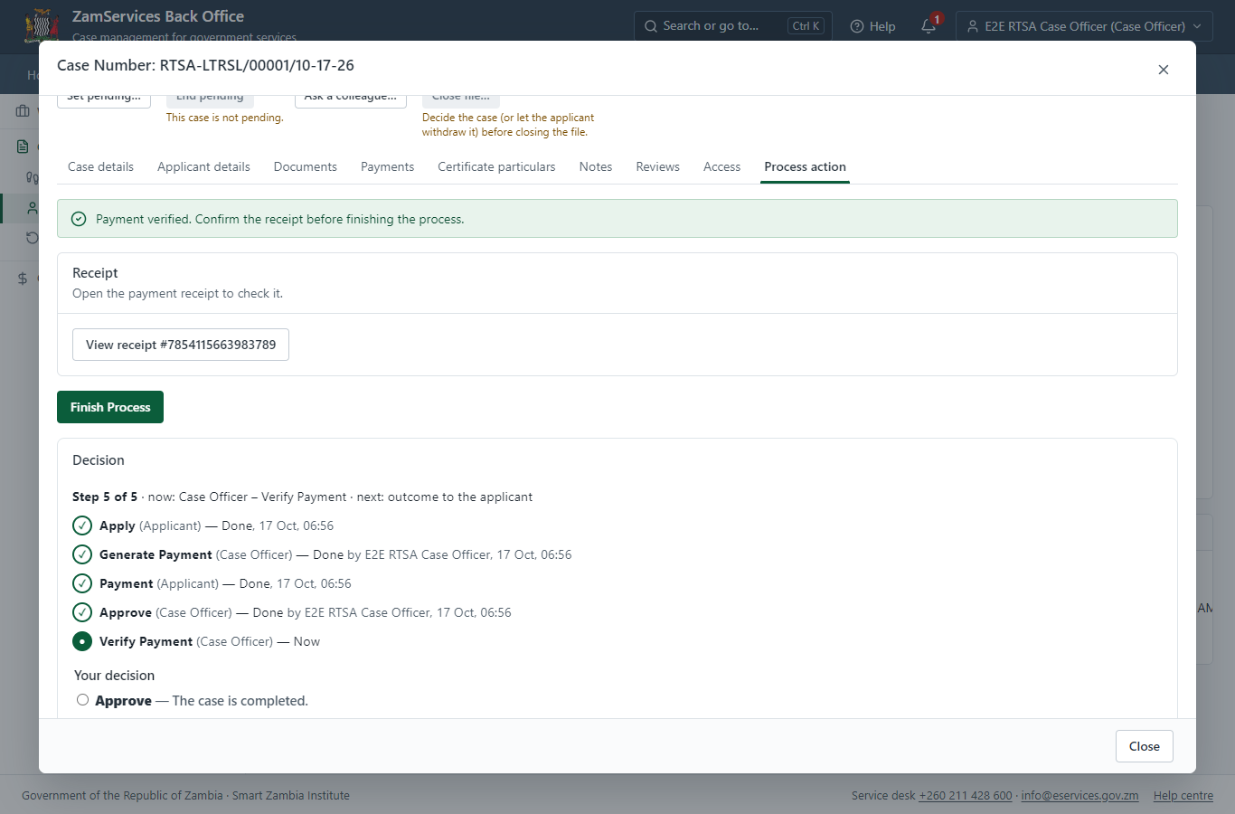 Verify payment of the fees RTSA set (desktop)
