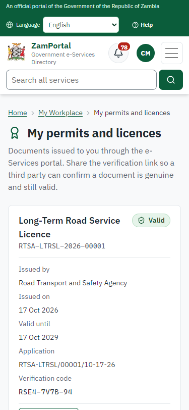 The document in My permits (375 px phone)