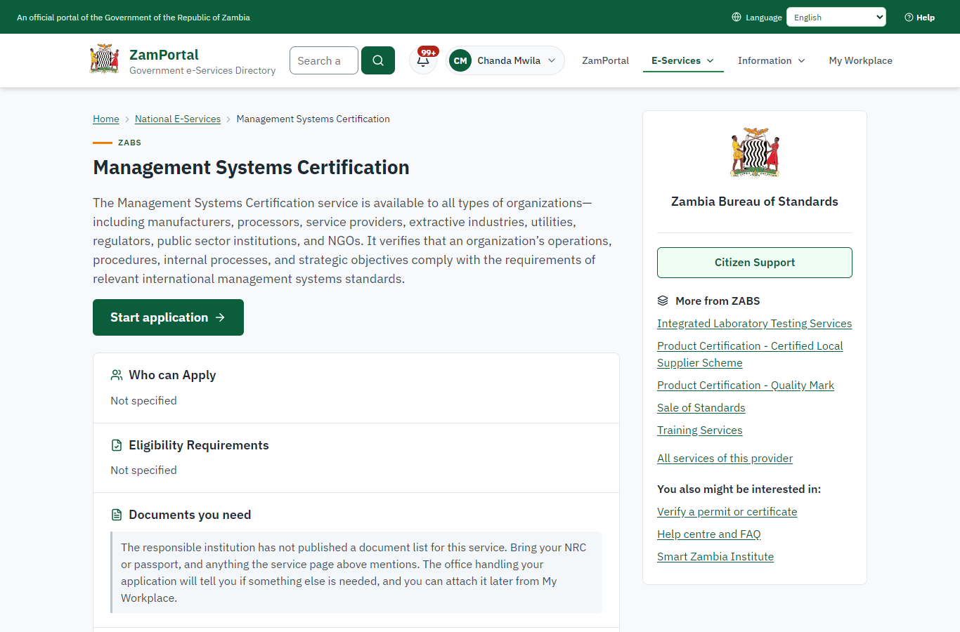 Read the service page (desktop)