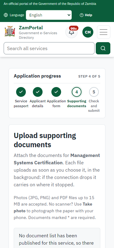 Upload the supporting documents (375 px phone)