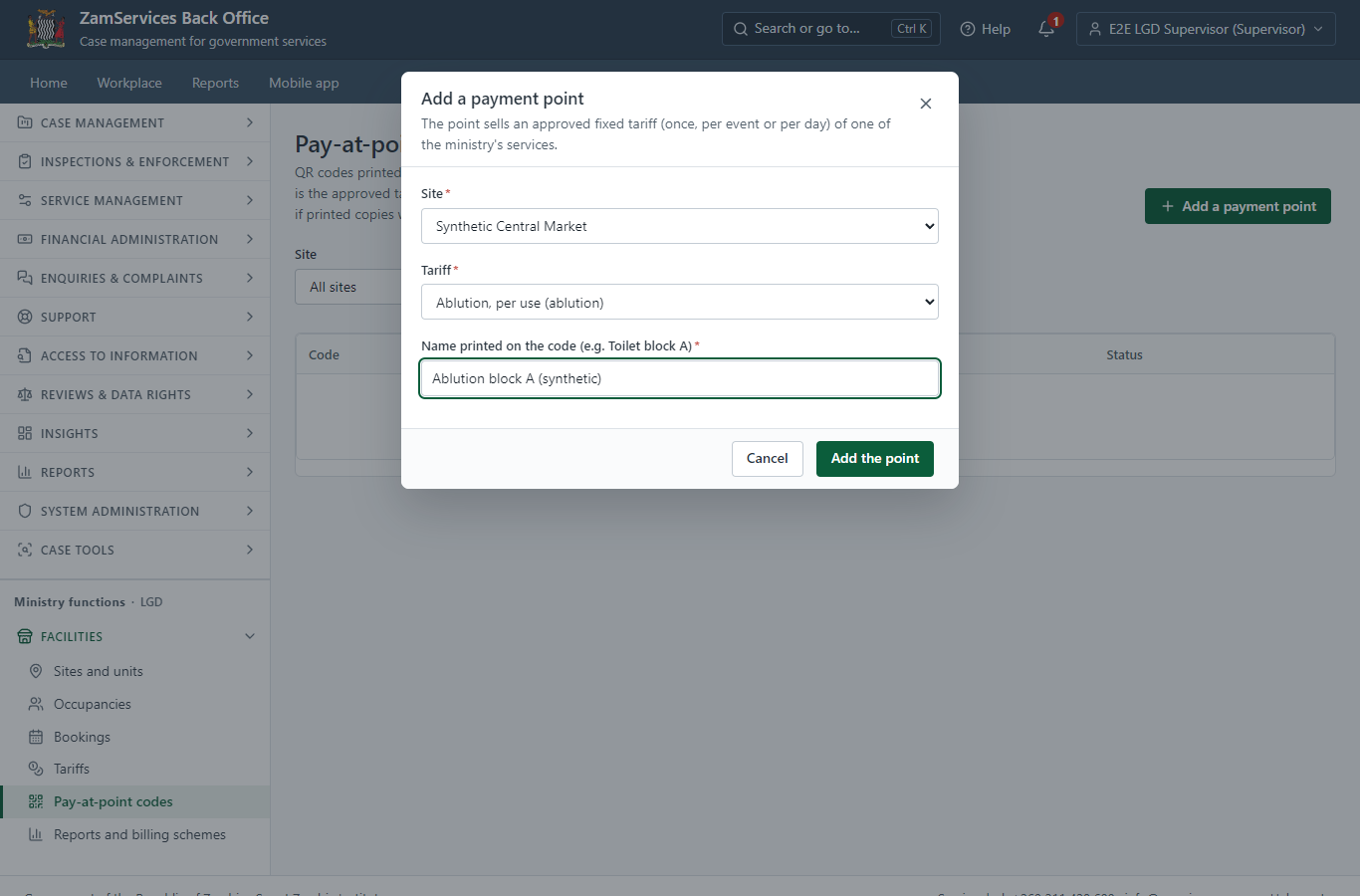 Add a pay-at-point code (desktop)