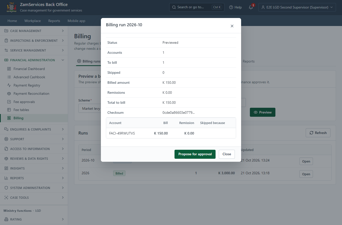 Preview the billing run (desktop)