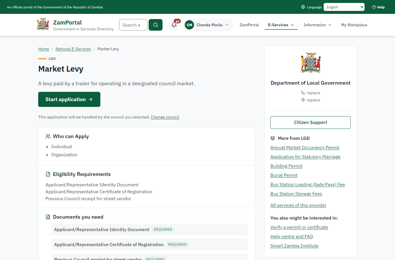 Read the service page (desktop)
