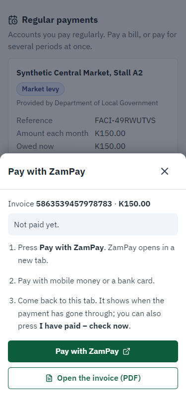 Pay with ZamPay (375 px phone)