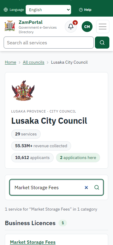 Find the service at the council (375 px phone)