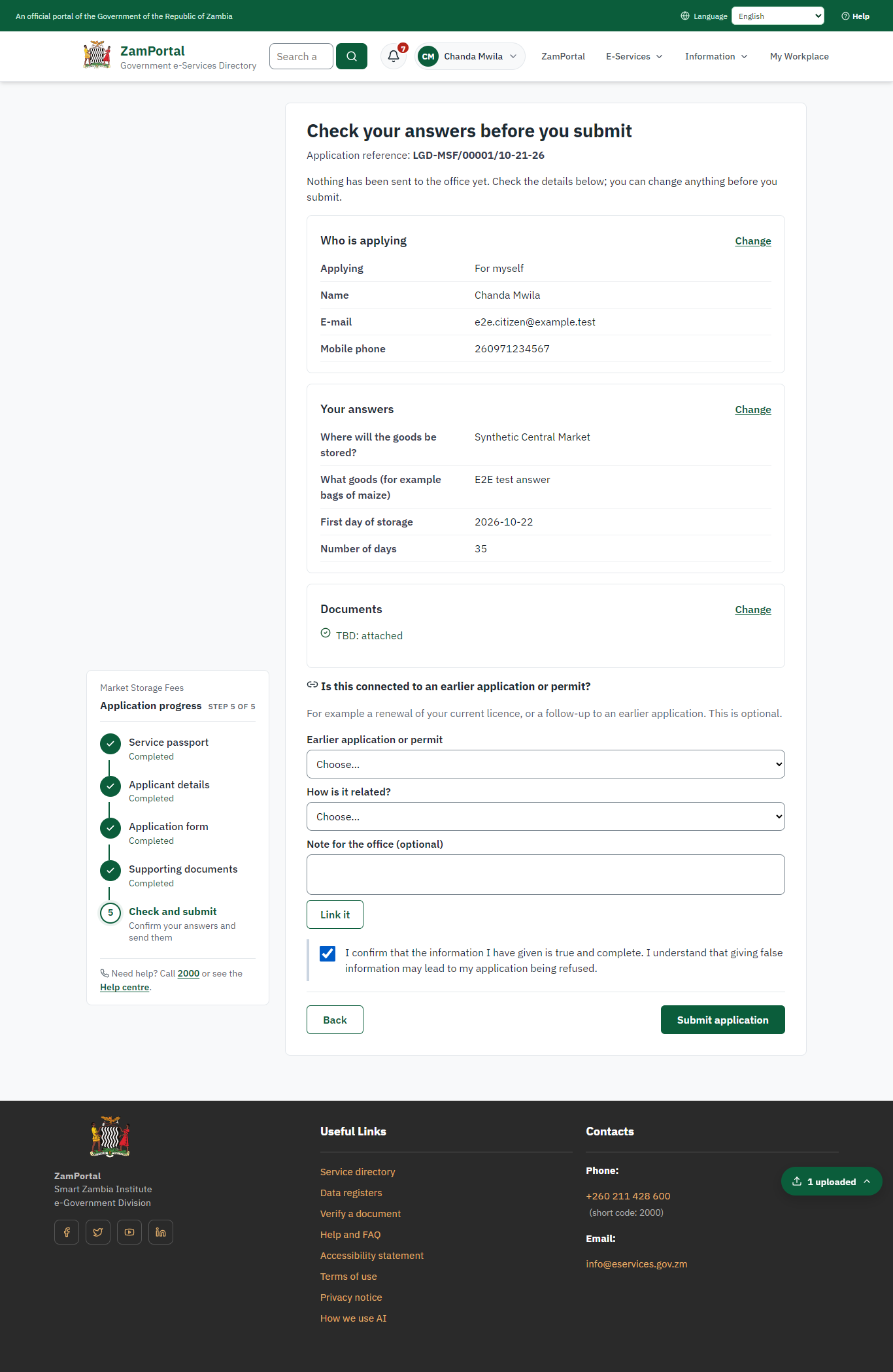 Check the answers and confirm the declaration (desktop)