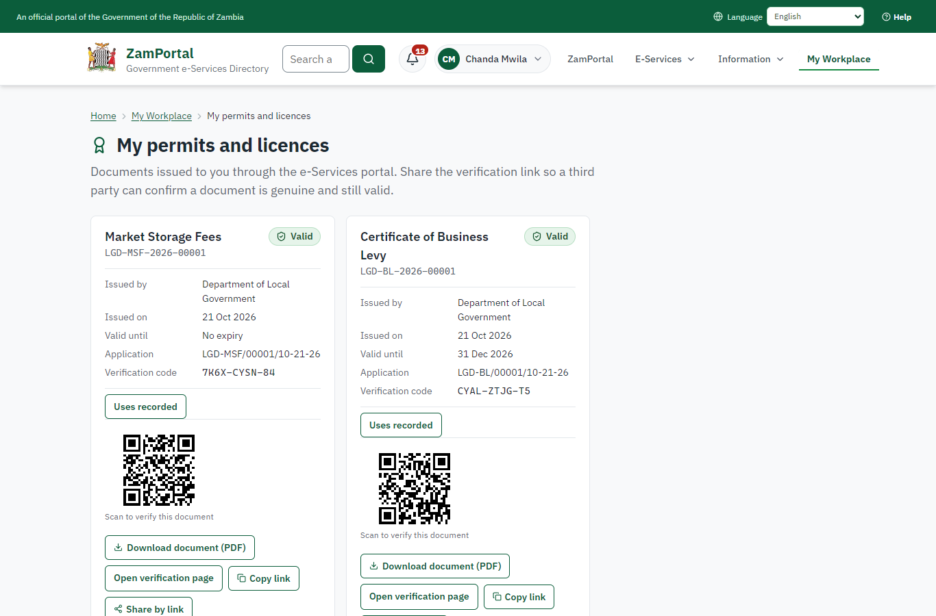The document in My permits (desktop)