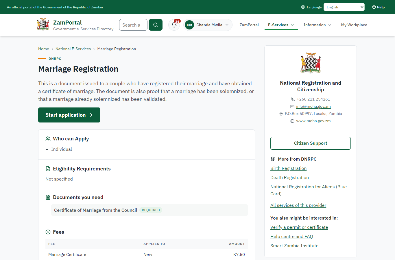 Read the service page (desktop)