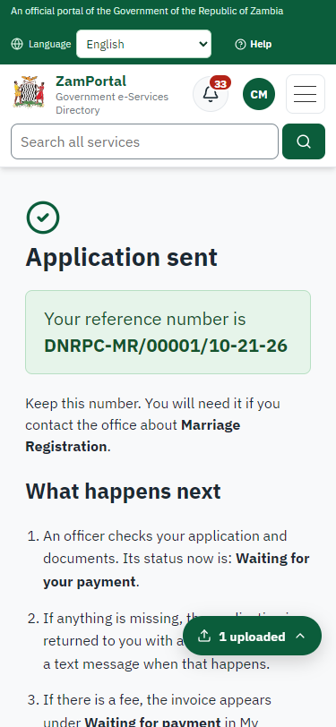 Application sent (375 px phone)