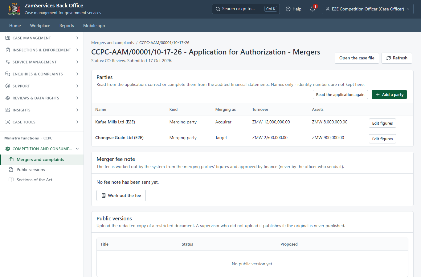 Record the merging parties' audited figures (desktop)
