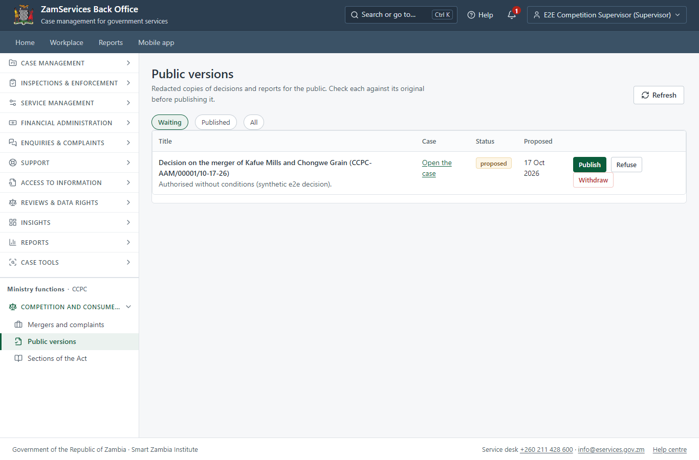 Publish the public version of the decision (desktop)