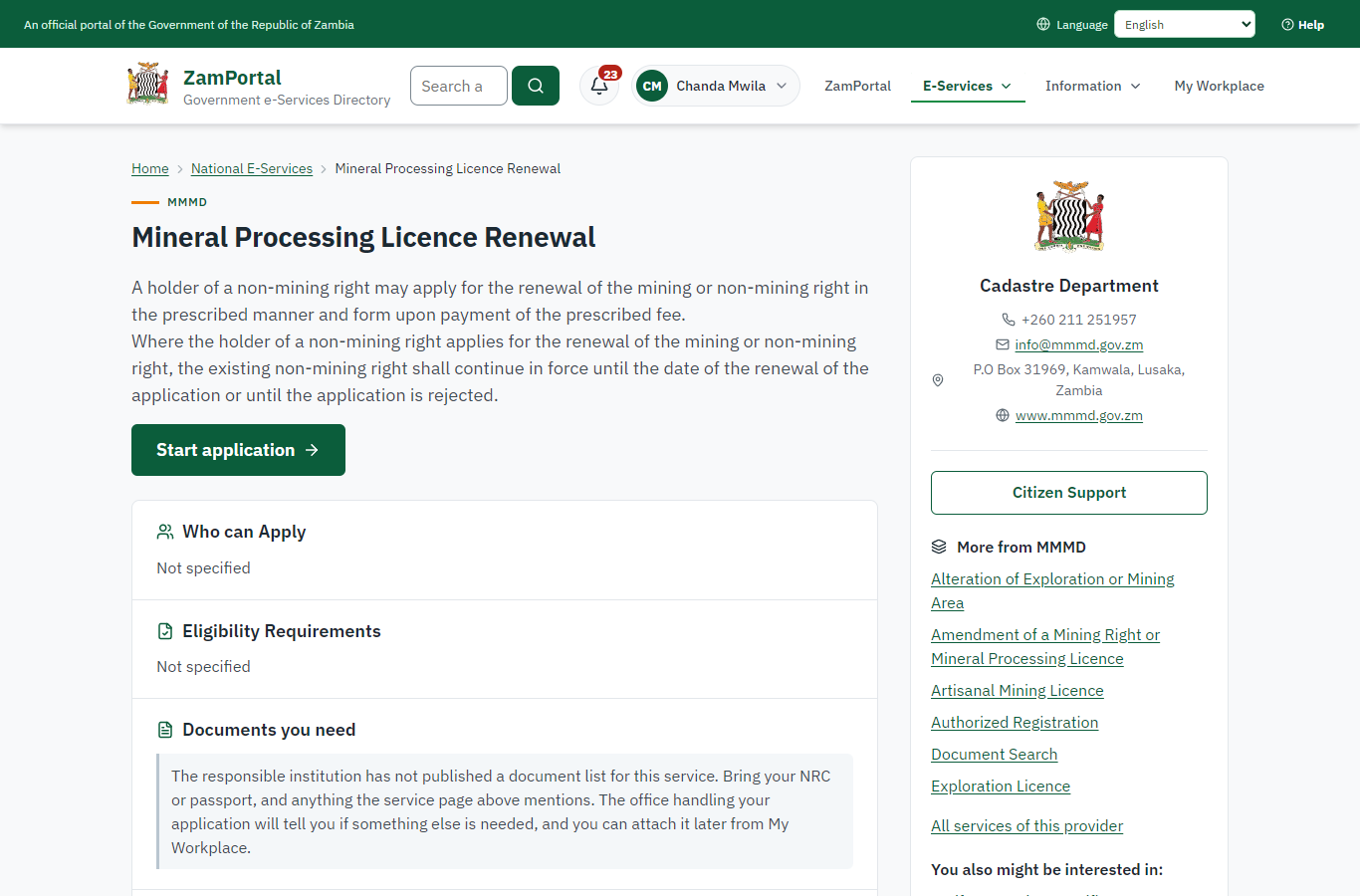 Read the service page (desktop)