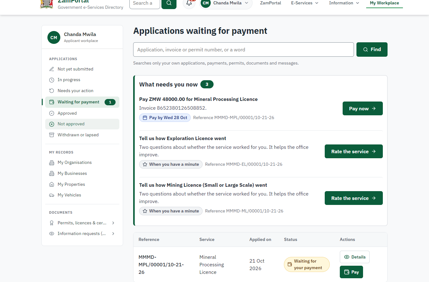 See that the fee is due (desktop)