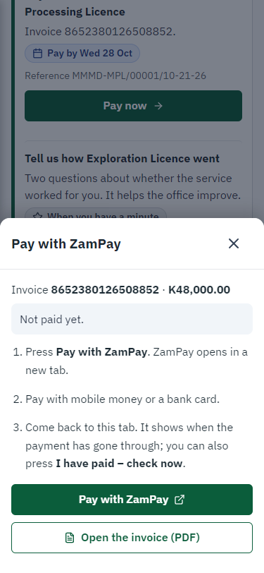 Pay with ZamPay (375 px phone)