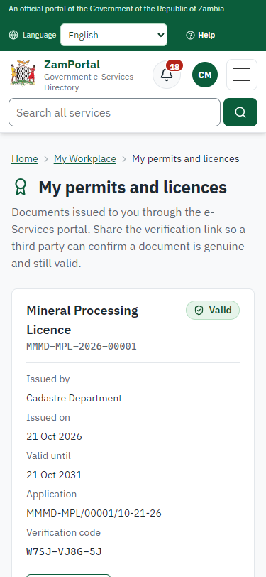 The document in My permits (375 px phone)