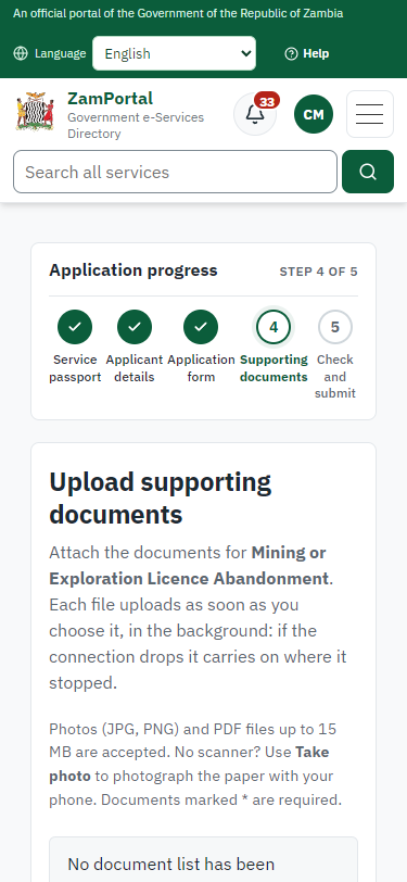 Upload the supporting documents (375 px phone)
