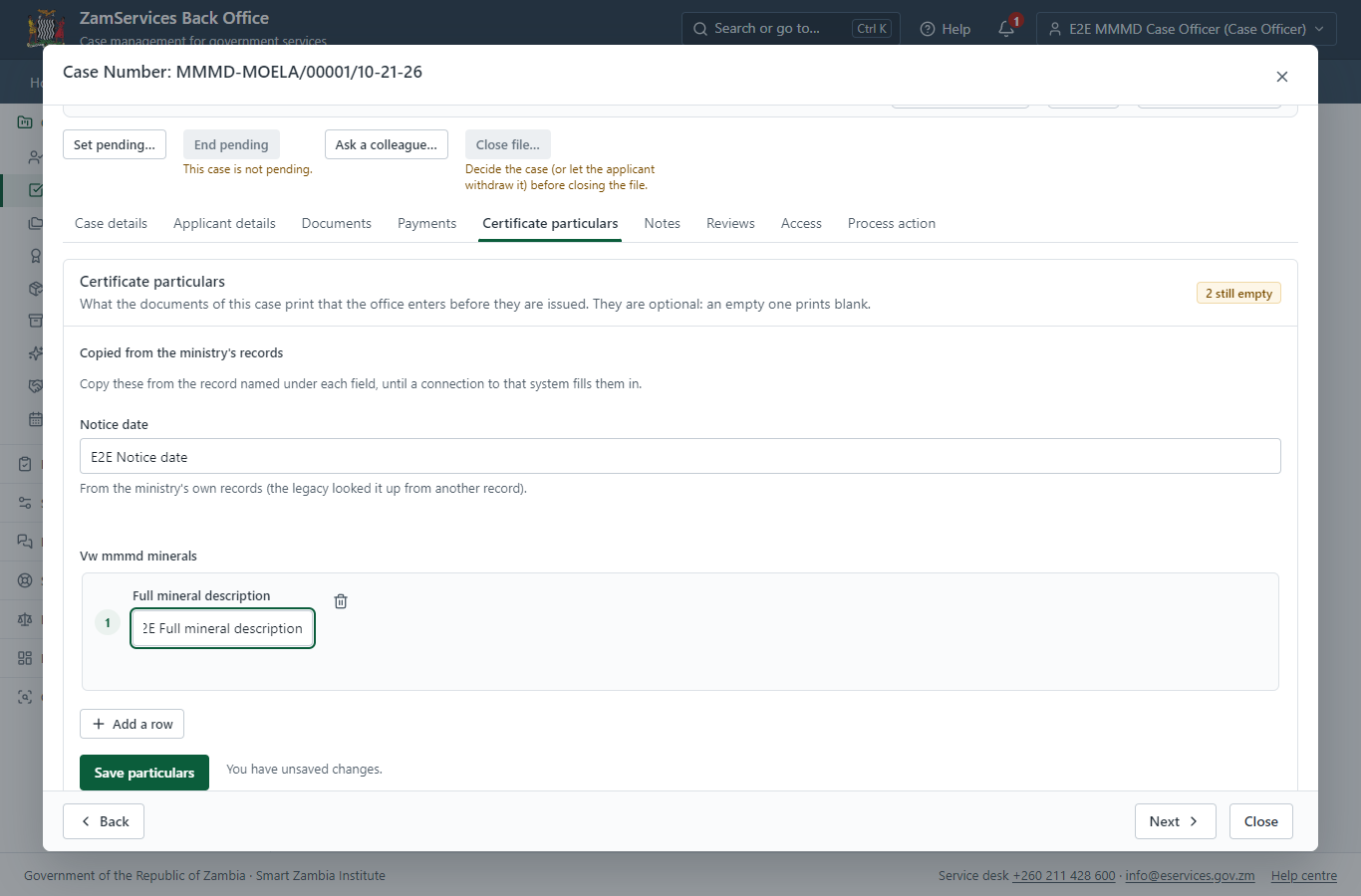 Fill in the certificate particulars (desktop)