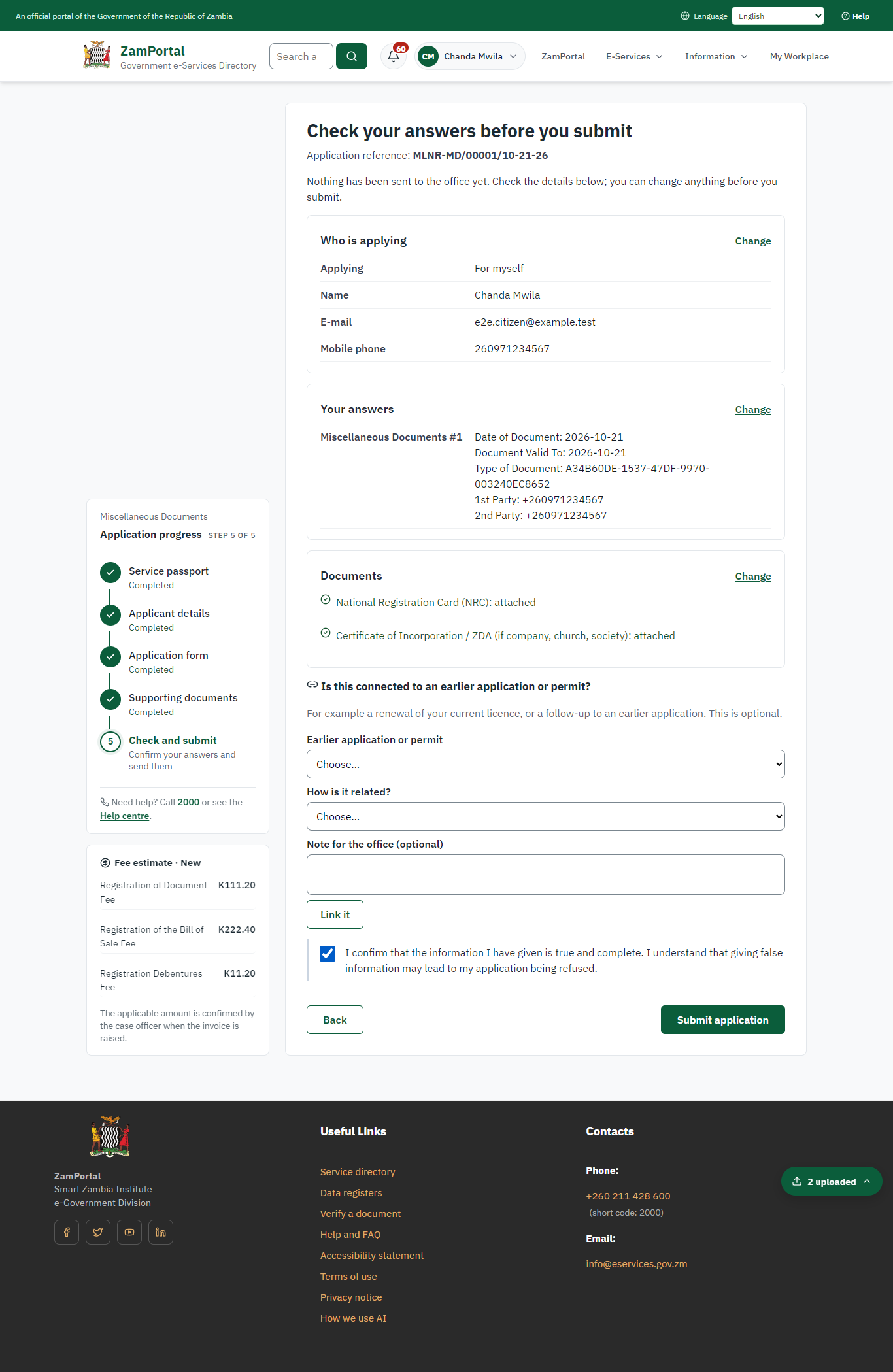 Check the answers and confirm the declaration (desktop)