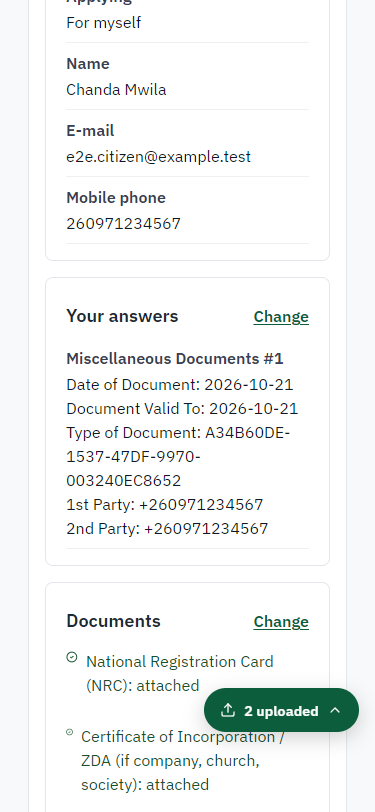 Check the answers and confirm the declaration (375 px phone)