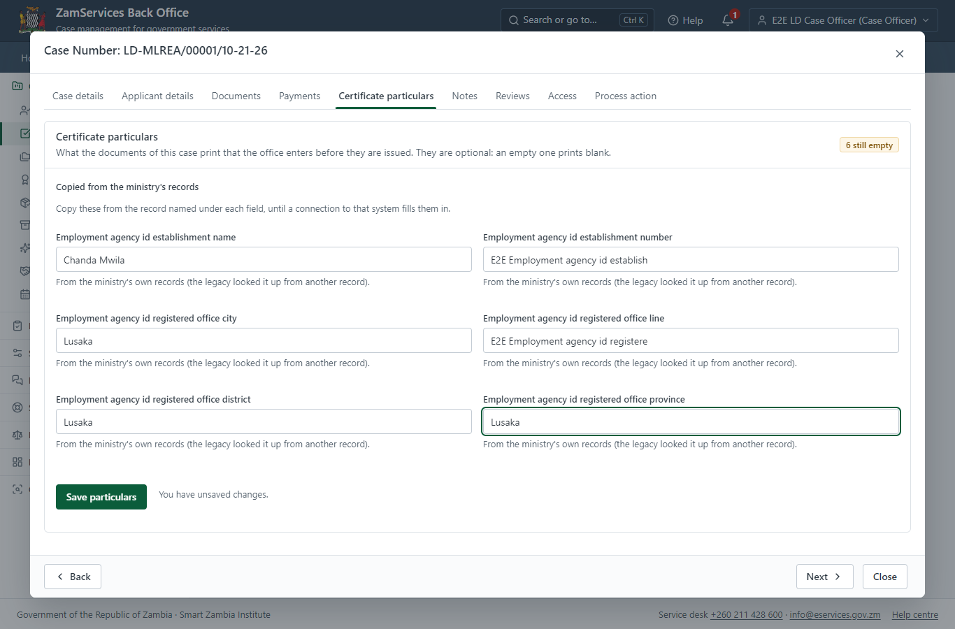 Fill in the certificate particulars (desktop)