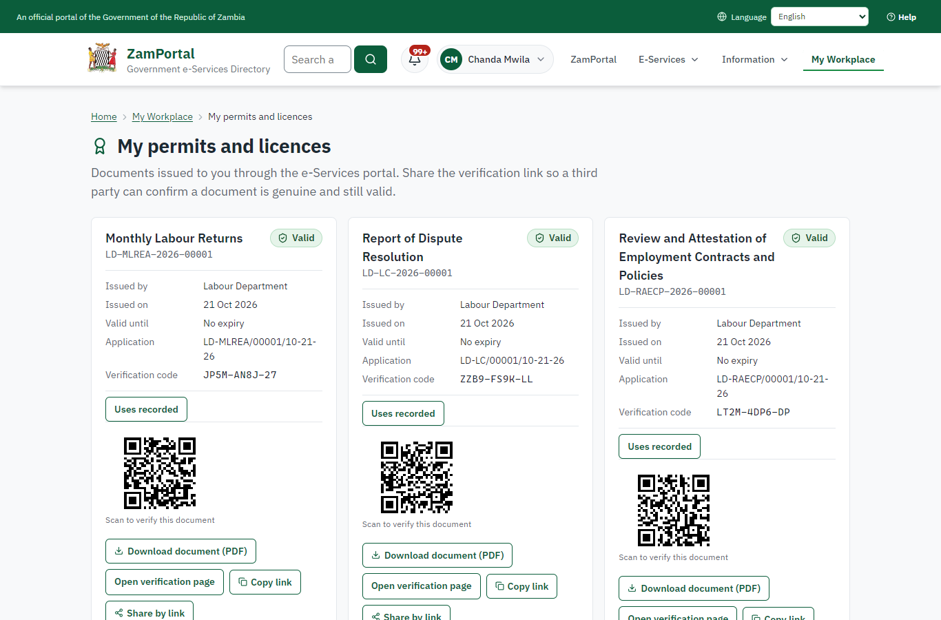 The document in My permits (desktop)