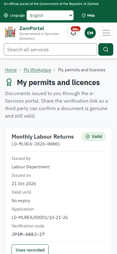 The document in My permits (375 px phone)