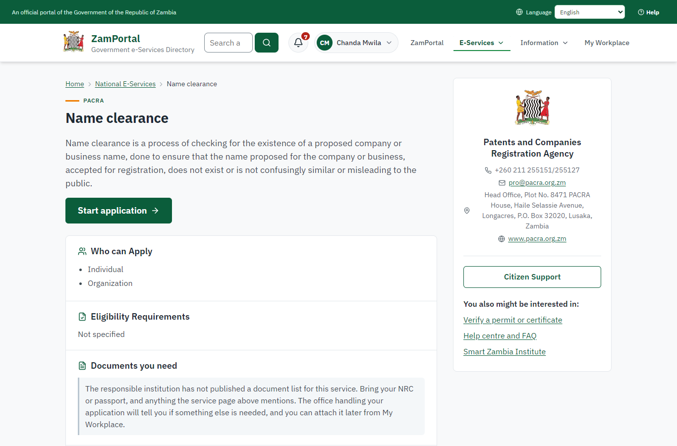 Read the service page (desktop)