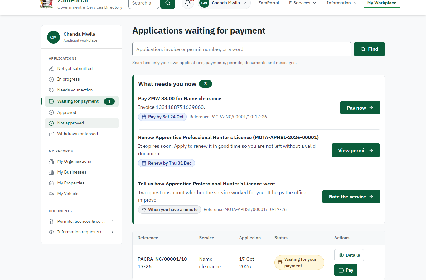 See that the fee is due (desktop)