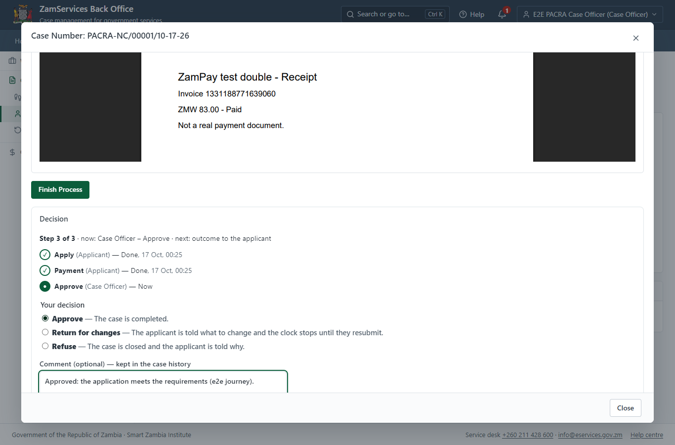 Decide: Record the decision of PACRA (processed in its own system) (desktop)