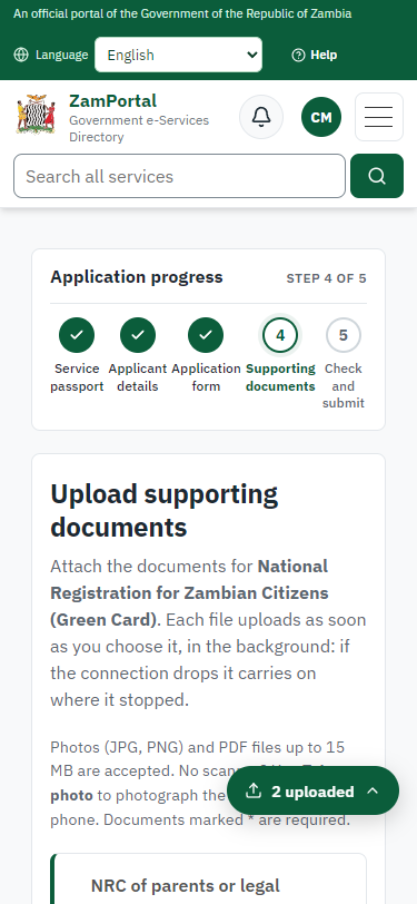 Upload the supporting documents (375 px phone)