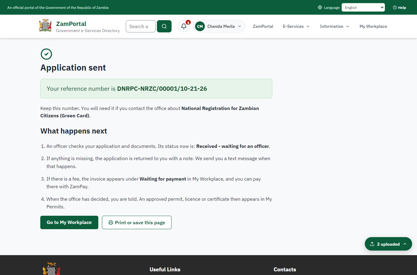 Application sent (desktop)