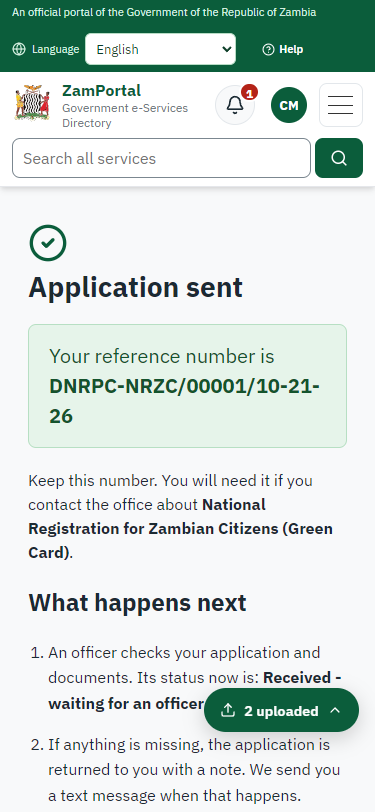 Application sent (375 px phone)